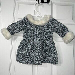 Janie and Jack Baby Girl Grey Dress with Fur Collar and Cuffs Size 6-12 Months